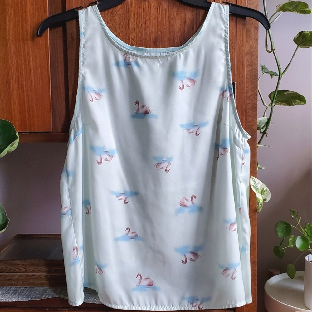 ModCloth Swan Print Satin Top S